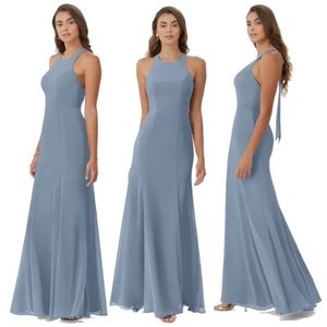 Azazie NWT Dusty Blue Bellatrix halter silhouette bridesmaid Dress size 4